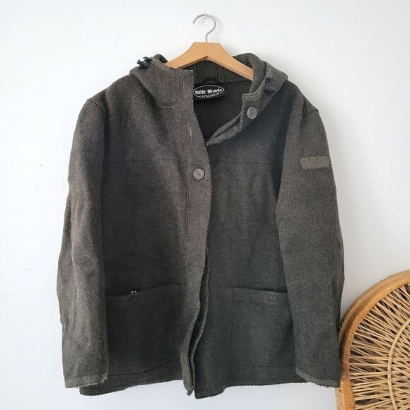 Vintage Austrian Boiled Wool/Alpaca Coat Army Green Wilde Manda Geisswein - Picture 1 of 11